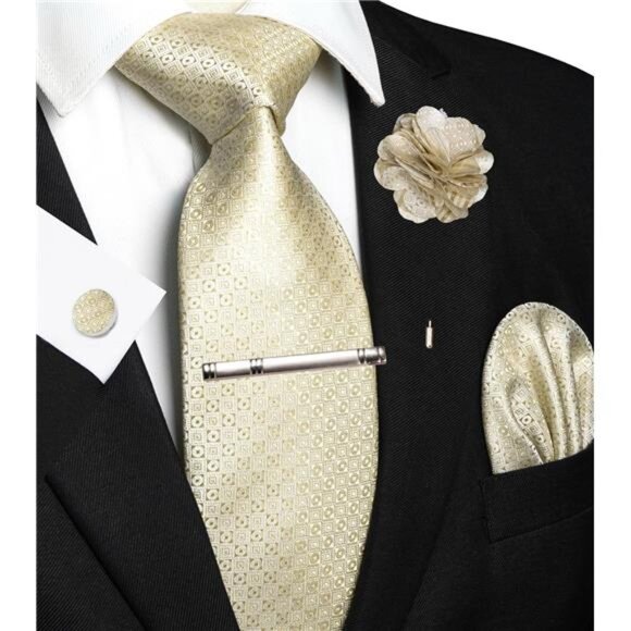 Mens Tie and Pocket Square,Lapel Pin,Cufflinks,Tie Clip Sets with Gift - Picture 2 of 4